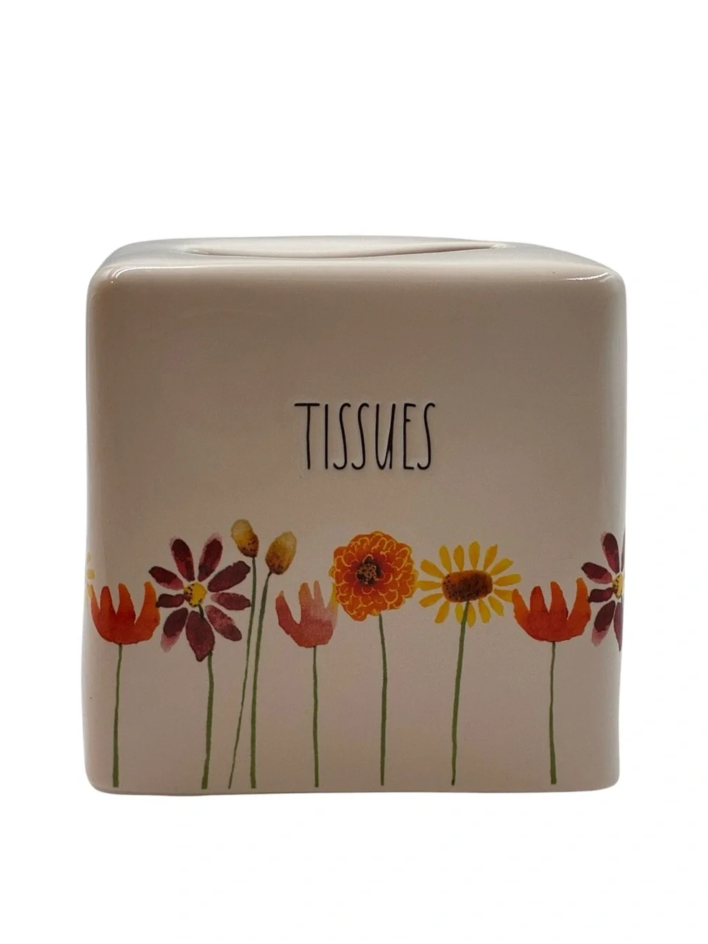 Rae Dunn TISSUES Ceramic Tissue Box Cover Holder Watercolor Flower Bloom Floral